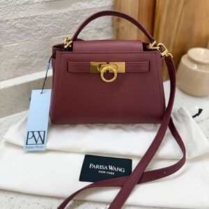 New w/tags Parisa Wang Burgundy Micro Madison Top Handle Bag, Shoulder Strap